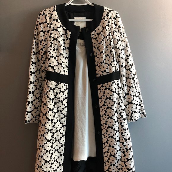 Kate Spade New York Black White Guipure Lace A-line Coat Size 0 - Picture 4 of 7
